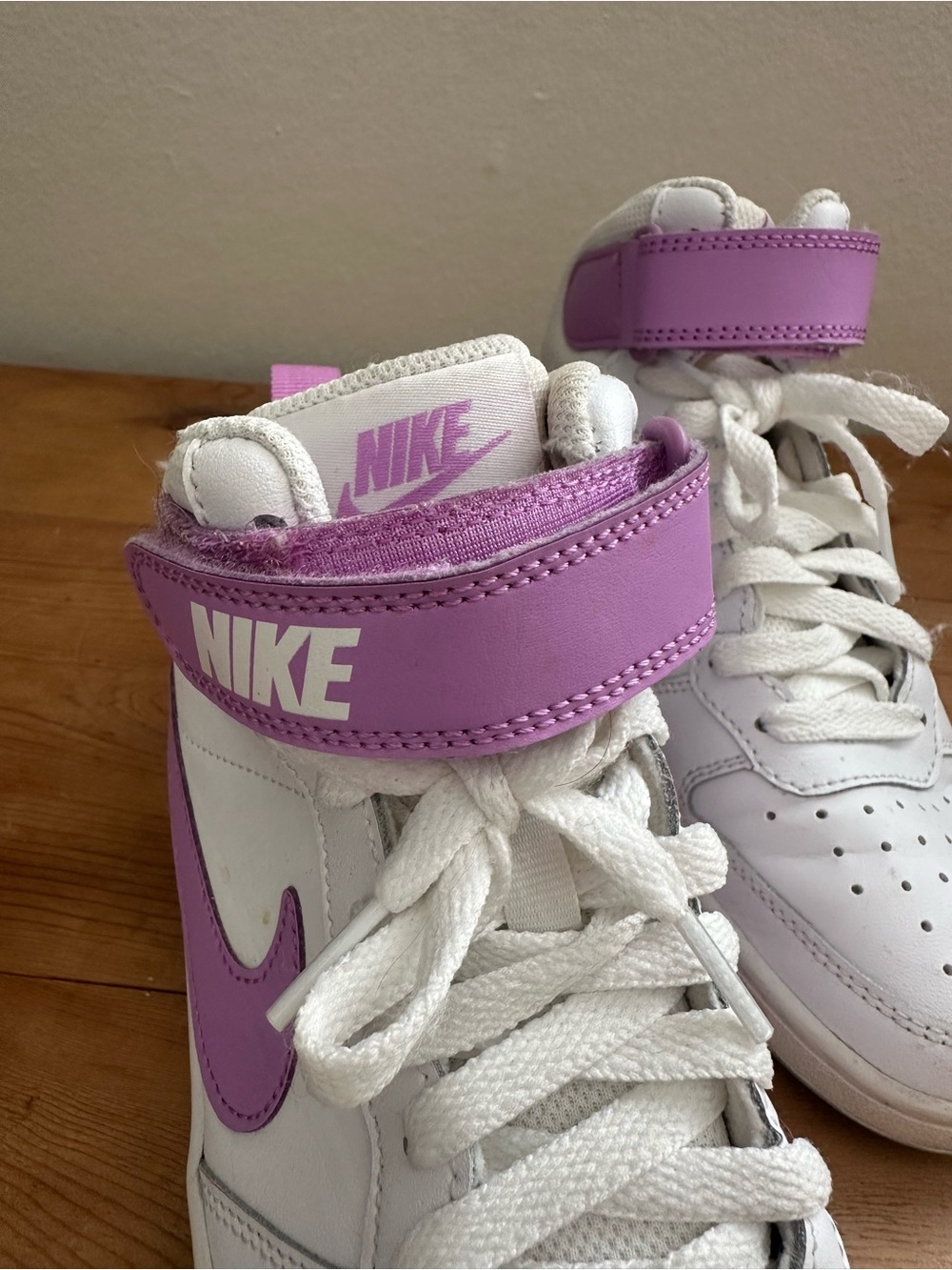 Nike Kids White and Purple High-Top Sneakers - Picture 3 of 6